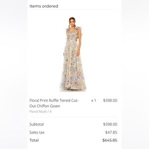 Mac Duggal Floral Print Ruffle Tiered Cut-Out Chiffon Gown